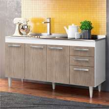 Balcão Gabinete Pia Inox 150cm Lisboa 4 Portas Branco/Castanho - Lumil Móveis