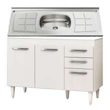 Balcão Gabinete Pia Inox Suécia 120cm 03 Portas Branco/Castanho - Lumil Móveis