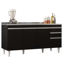 Balcão Gabinete com Pia Inox 160cm Arkansas Preto - Lumil