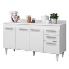 Balcão Gabinete de Pia 150cm 4 Portas 2 Gavetas Com Tampo Lis L03 Branco - Mpozenato