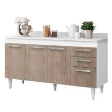 Balcão Gabinete de Pia 150cm 4 Portas 2 Gavetas Com Tampo Lis L03 Branco/Castanho - Mpozenato