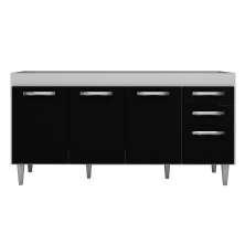 Balcão Gabinete de Pia Áustria sem Tampo 160cm 04 Portas 02 Gavetas Branco/Preto - Lumil Móveis
