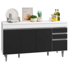 Balcão Gabinete de Pia com Tampo 150cm 4 Portas 2 Gavetas Marrocos Branco/Preto - Lumil