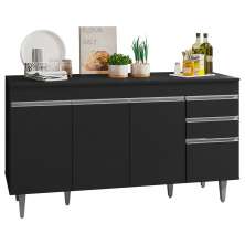 Balcão Gabinete de Pia com Tampo 150cm 4 Portas 2 Gavetas Marrocos Preto - Lumil