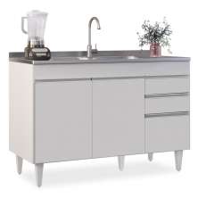 Balcão Gabinete para Pia 120cm sem Tampo 3 Portas 2 Gavetas Michigan Branco - Lumil Móveis