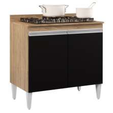 Balcão para Cooktop 80cm 2 Portas Flórida Castanho/Preto - Lumil Móveis