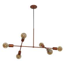 Lustre Luminária Pendente Com 6 Braços (hastes) - Ideal Mesa De Jantar Retangular, Sala - Cor Cobre