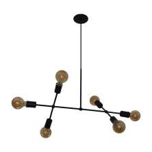 Lustre Luminária Pendente Com 6 Braços (hastes) - Ideal Mesa De Jantar Retangular, Sala - Cor Preto