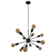 Lustre Luminária Pendente com 12 Hastes Modelo Sputinik - Ideal para Mesa Jantar, Sala, Quarto - Cor Preto