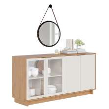 Aparador Buffet Sala de Jantar Áustria C04 Freijó Off White Com Espelho Adnet Preto - Lyam Decor