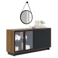 Aparador Buffet Sala de Jantar Áustria C04 Preto Noce Milano Com Espelho Adnet Preto - Lyam Decor
