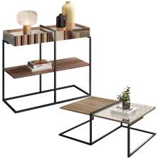 Aparador Decorativo com Mesa de Centro Espelhada Industrial D01 Design Demolição - Lyam Decor