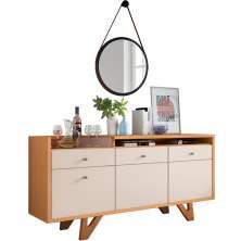 Aparador Para Sala Buffet Valentim Com Espelho Adnet Preto B01 Cinamomo Off White - Lyam Decor