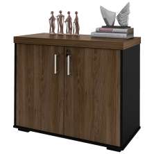 Armário Balcão Multiuso Para Escritório Sala 2 Portas Atria Executiva A02 Charuto Preto - Lyam Decor