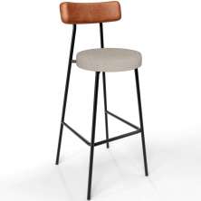 Banqueta Alta Bar Cozinha Sala De Jantar Aço Milão L02 Couríssimo Camel Linho Bege - Lyam Decor