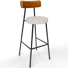 Banqueta Alta Bar Cozinha Sala De Jantar Em Aço Milão L02 Couríssimo Whisky Linho Cru - Lyam Decor