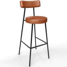 Banqueta Alta Bar Cozinha Sala De Jantar Estrutura Em Aço Milão L02 Couríssimo Camel - Lyam Decor