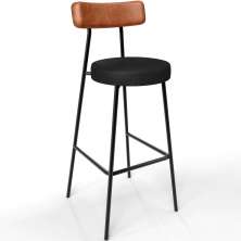 Banqueta Alta Bar Cozinha Sala De Jantar Milão L02 Couríssimo Camel Preto - Lyam Decor