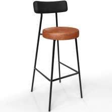 Banqueta Alta Bar Cozinha Sala De Jantar Milão L02 Couríssimo Preto Camel - Lyam Decor