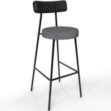 Banqueta Alta Bar Cozinha Sala De Jantar Milão L02 Couríssimo Preto Linho Cinza Escuro - Lyam Decor