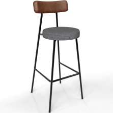 Banqueta Alta Bar Cozinha Sala Jantar Milão L02 Couríssimo Marrom Linho Cinza Escuro - Lyam Decor