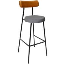 Banqueta Alta Cozinha Sala Jantar Aço Milão L02 Couríssimo Whisky Linho Cinza Escuro - Lyam Decor
