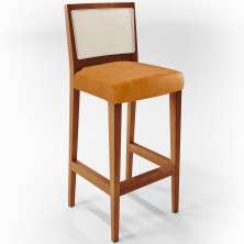 Banqueta Alta Para Cozinha Encosto em Tela Branco Zion L02 Couríssimo Whisky - Lyam Decor