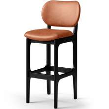 Banqueta Alta Para Cozinha Madeira Fixa Betta L02 Preto Couríssimo Camel - Lyam Decor