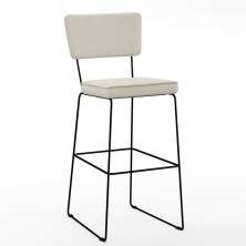 Banqueta Alta Para Cozinha Sala De Jantar Base em Aço Fixa Allana L02 Linho Champagne - Lyam Decor