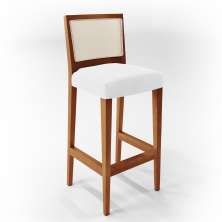 Banqueta Alta Para Cozinha Sala De Jantar Encosto Em Tela Branco Zion L02 Facto Branco - Lyam Decor