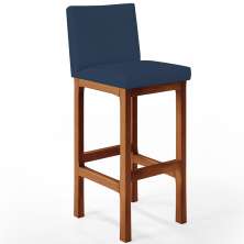 Banqueta Alta Para Cozinha Sala De Jantar Fixa Alya L02 Suede Azul Marinho - Lyam Decor