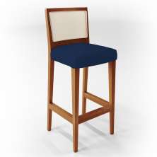 Banqueta Alta Para Cozinha Sala Encosto em Tela Branco Zion L02 Suede Azul Marinho - Lyam Decor