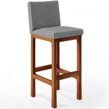 Banqueta Alta Para Cozinha Sala de Jantar Fixa Alya L02 Linho Cinza Escuro - Lyam Decor