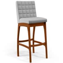 Banqueta Alta Para Cozinha Sala de Jantar Fixa Mila B04 Linho Cinza - Lyam Decor
