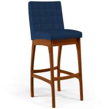 Banqueta Alta Para Cozinha Sala de Jantar Fixa Mila B04 Suede Azul Marinho - Lyam Decor