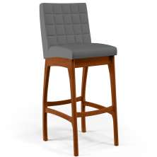 Banqueta Alta Para Cozinha Sala de Jantar Fixa Mila B04 Suede Cinza - Lyam Decor