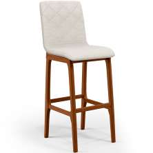 Banqueta Alta Para Cozinha Sala de Jantar Fixa Zoe B04 Linho Champagne - Lyam Decor