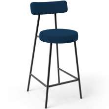 Banqueta Baixa Bar Cozinha Sala De Jantar Estrutura Em Aço Milão L02 Suede Azul Marinho - Lyam Decor