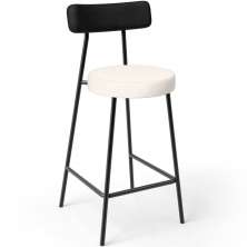 Banqueta Baixa Cozinha E Sala De Jantar Bancada Milão L02 Couríssimo Preto Linho Cru - Lyam Decor