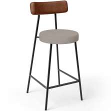 Banqueta Baixa Cozinha Sala Jantar Bancada Milão L02 Couríssimo Marrom Linho Bege - Lyam Decor