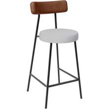 Banqueta Baixa Cozinha Sala Jantar Bancada Milão L02 Couríssimo Marrom Linho Cinza - Lyam Decor
