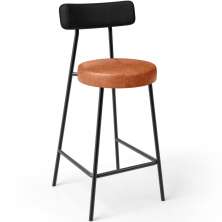 Banqueta Baixa Cozinha Sala Jantar Bancada Milão L02 Couríssimo Preto Brilho Camel  - Lyam Decor