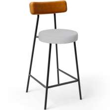 Banqueta Baixa Cozinha Sala Jantar Bancada Milão L02 Couríssimo Whisky Linho Cinza - Lyam Decor