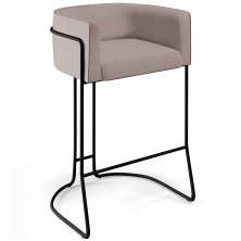 Banqueta Decorativa Fixa Base de Aço Preto Betina D02 Linho Bege C-107 - Lyam Decor