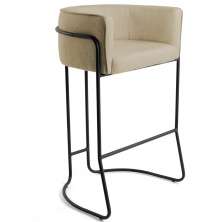 Banqueta Decorativa Fixa Base de Aço Preto Betina D02 Linho Bege C-129 - Lyam Decor