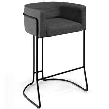 Banqueta Decorativa Fixa Base de Aço Preto Betina D02 Linho Cinza C-416 - Lyam Decor