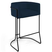 Banqueta Decorativa Fixa Base de Aço Preto Betina D02 Veludo Azul Oxford C-304 - Lyam Decor