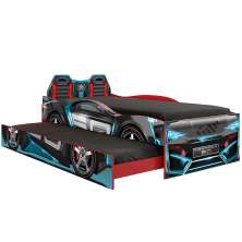 Bicama Infantil Com Proteção Lateral Quarto Speed Run P04 Vermelho Azul - Lyam Decor
