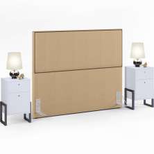 Cabeceira Box King Vicenza 195 Linho Bege Escuro L02 E 2 Mesas De Cabeceira Work Branco - Lyam Decor