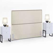 Cabeceira Box King Vicenza 195 Linho Champagne L02 E 2 Mesas De Cabeceira Work Branco - Lyam Decor